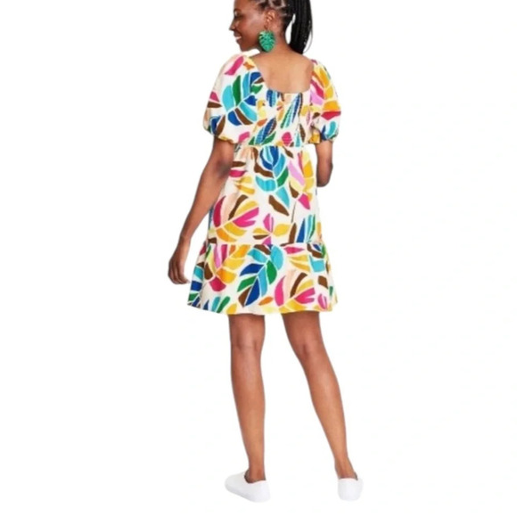 Tabitha Brown Linen Babydoll Tropical Mini Dress Pockets Size XXS - Picture 3 of 8